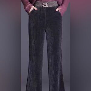 Vintage Ribbed Velvet High Waist Track Pants in Blue Gray Velour (Size XS)